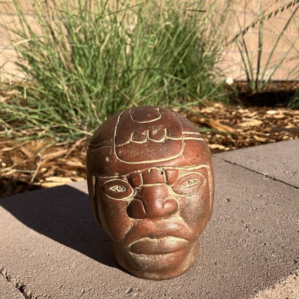 VTG Mexican Olmec Head Terracotta Pottery Sculpture Mex-74 4.5” Mexico